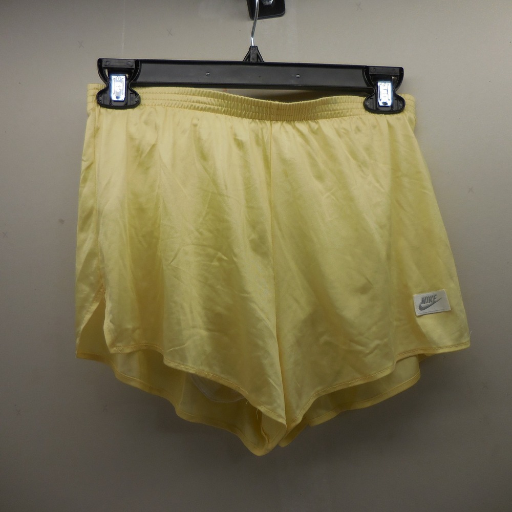 Vintage Nike Running Shorts Yellow High Rise Made in USA Silver Swoosh Small